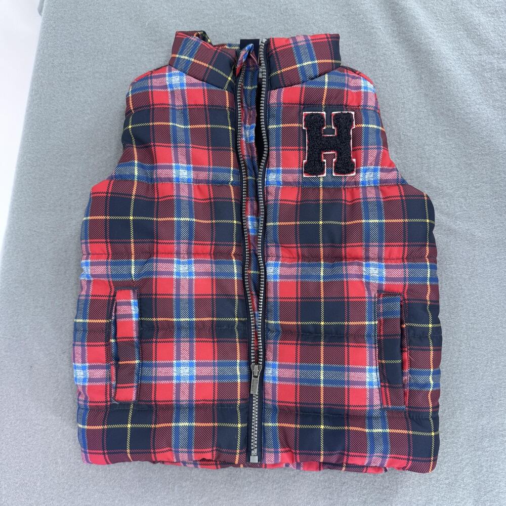 Tommy Hilfiger Vest Toddler 18M Red Plaid Puffer Sleeveless Jacket H Patch
